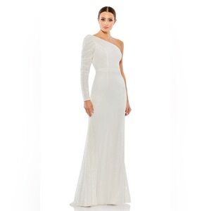 Mac Duggal 26591 sparking micro mini sequin gown WHITE sz 2